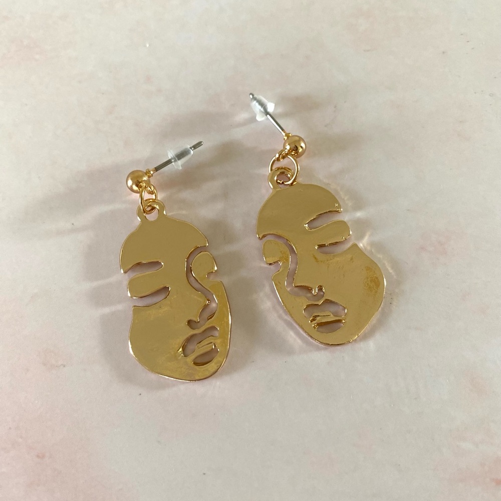 Gold Abstract Female Face Statement Earrings